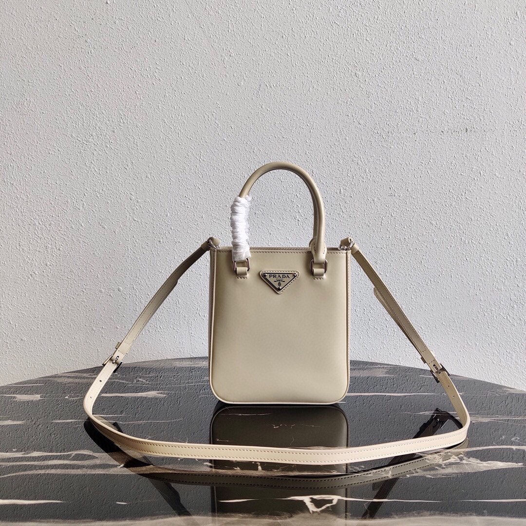 Prada Mini Leather Bucket Bag Shoulder Bag Beige 1BA331